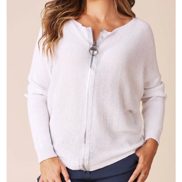 Carolina, Italian Kyle Zipped Cardigan, Ivory Shimmer, L - Picture 1 of 9